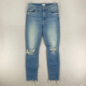 MOTHER Jeans High Waisted Looker Ankle Fray‎ Womens 26 Light Wash Distressed USA